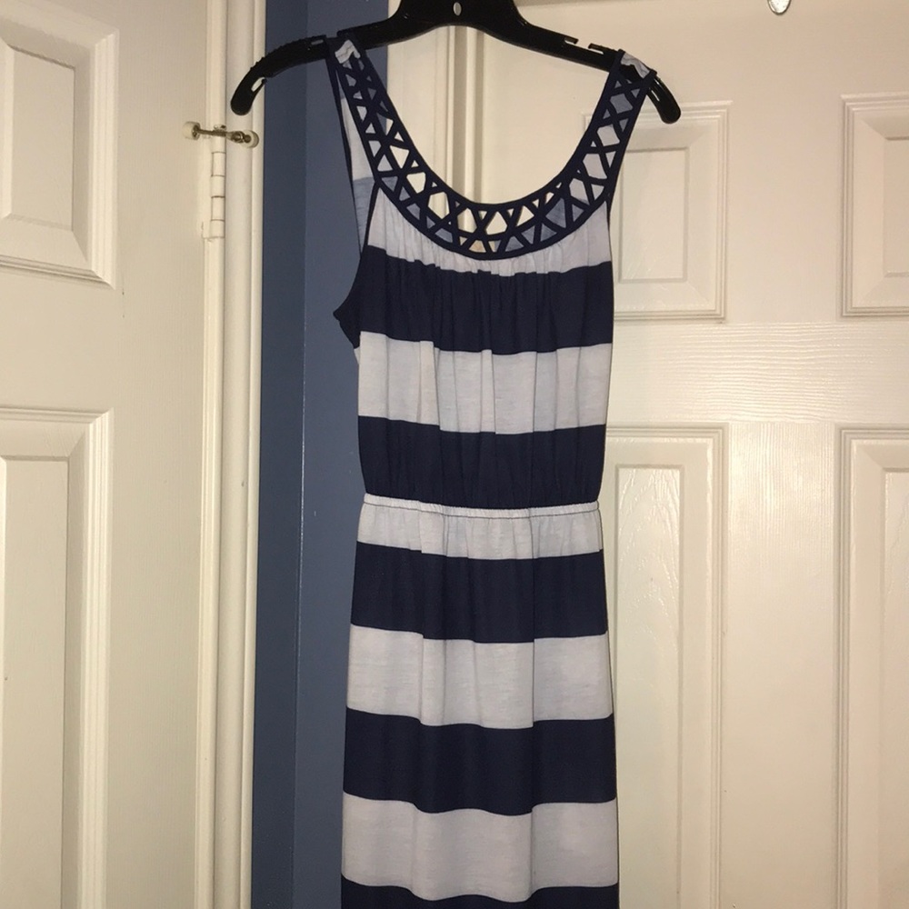 Ladies navy and white maxi dress
